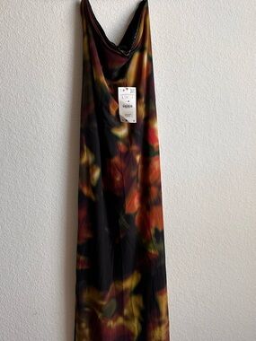 Zara Black Slip mesh Dress with Multicolor Autumn Blur. tulle mesh fabric